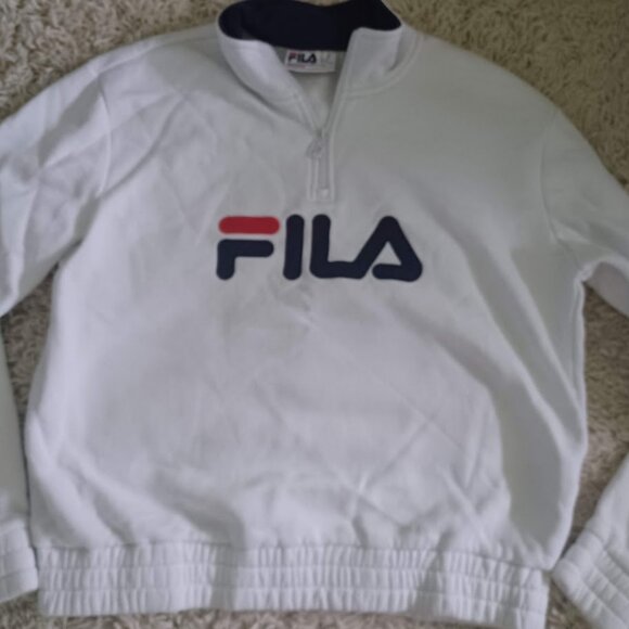 FILA XL White Quarter Zip Sweatshirt Pullover Logo Spell Out Vintage Style Y2K - Picture 2 of 7